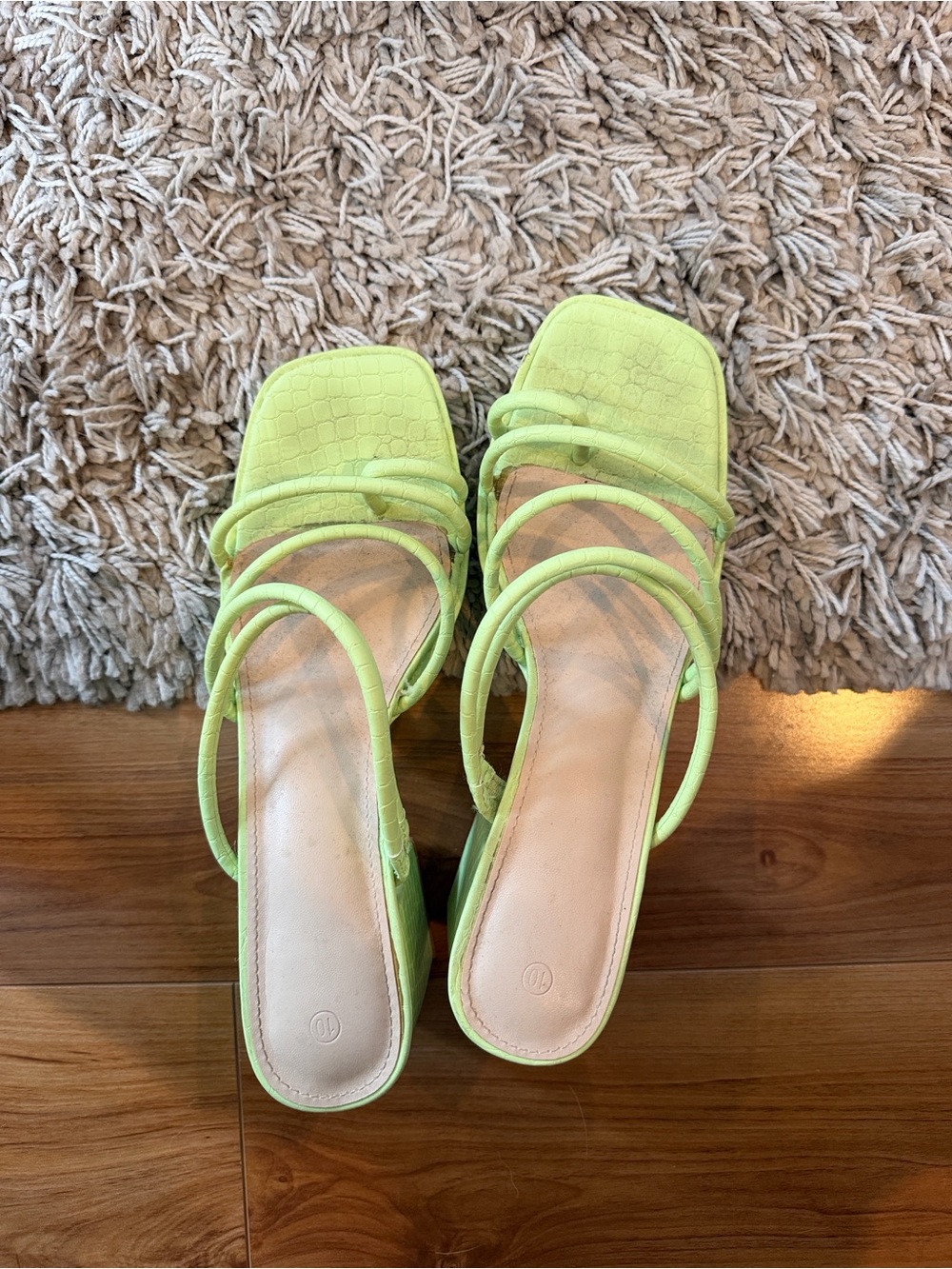 Lime Green Strappy Square-Toe Women's Heels
